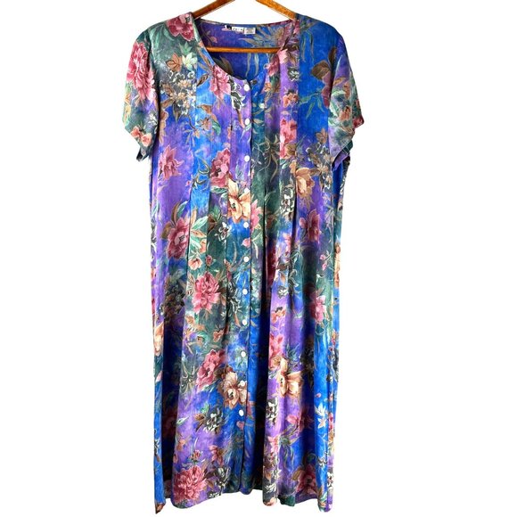 VTG 90's Cottage Core, Boho Coastal Grandma Floral Maxi Dress, Women's L - Picture 2 of 12